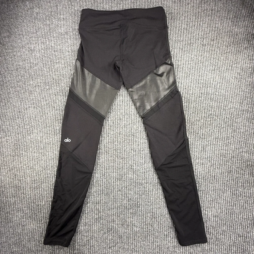 ALO Yoga Leggings Women's M Black Sheila Sheer Mesh Panel High Waisted Pants